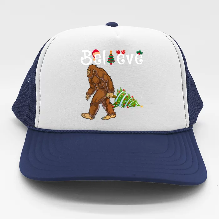 Santa Bigfoot Christmas Lights Rock Funny Sasquatch Believe Trucker Hat