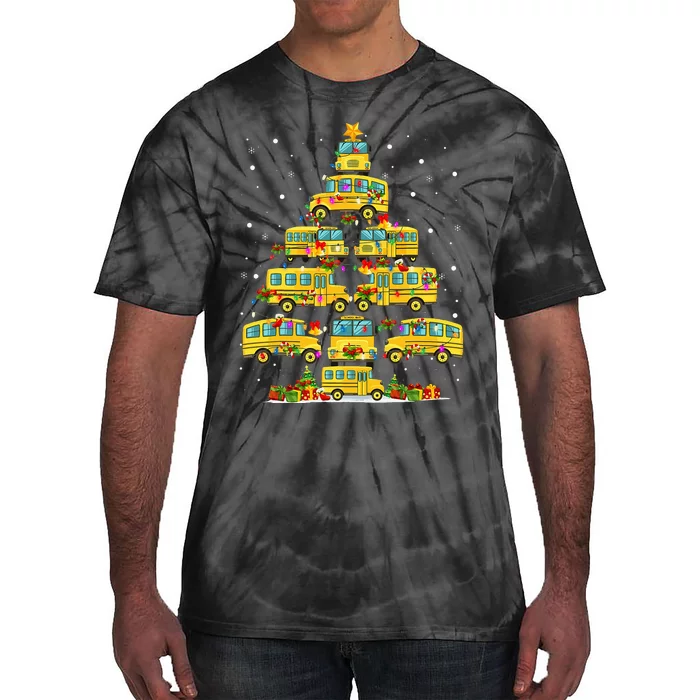 School Bus Christmas Tree Lights Funny Bus Driver Xmas Pjs Tie-Dye T-Shirt