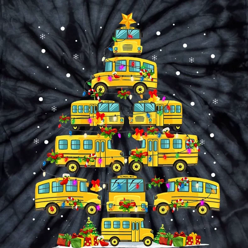 School Bus Christmas Tree Lights Funny Bus Driver Xmas Pjs Tie-Dye T-Shirt