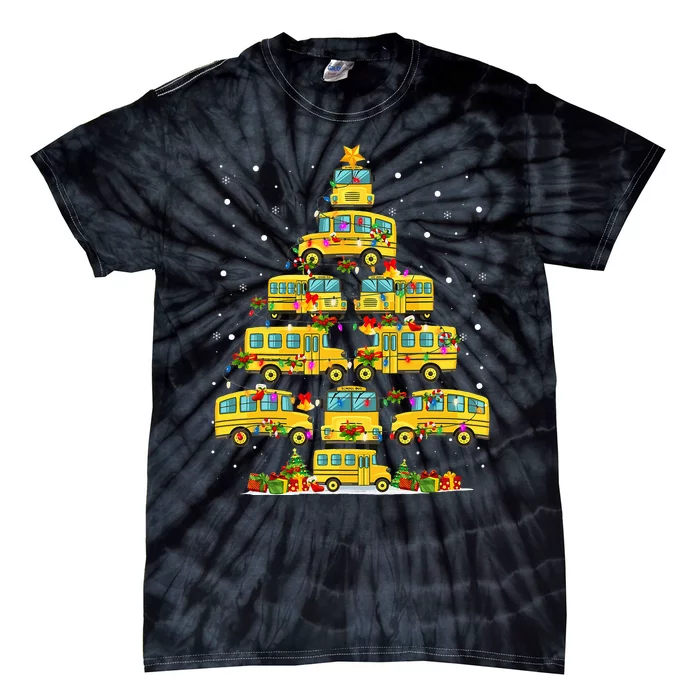 School Bus Christmas Tree Lights Funny Bus Driver Xmas Pjs Tie-Dye T-Shirt