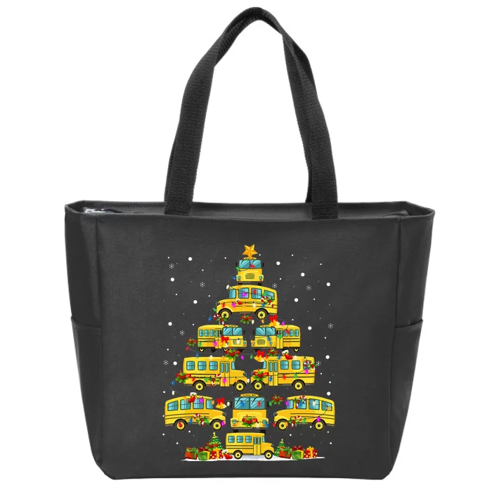 School Bus Christmas Tree Lights Funny Bus Driver Xmas Pjs Zip Tote Bag