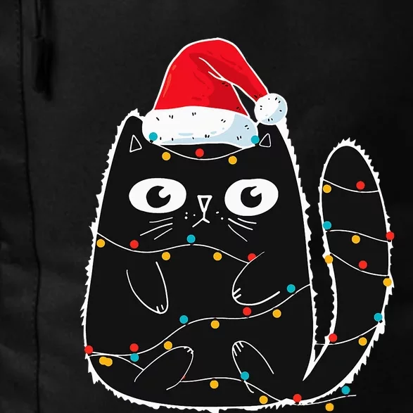 Santa Black Cat Tangled Up In Christmas Cat Lover Xmas Light Daily Commute Backpack