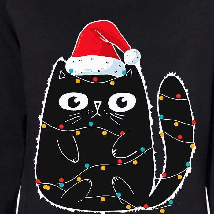 Santa Black Cat Tangled Up In Christmas Cat Lover Xmas Light Womens California Wash Sweatshirt