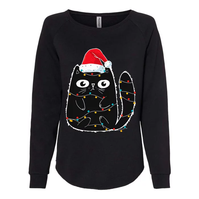 Santa Black Cat Tangled Up In Christmas Cat Lover Xmas Light Womens California Wash Sweatshirt