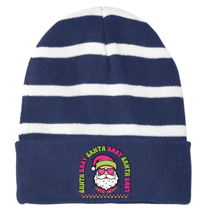 Santa Baby Christmas Striped Beanie with Solid Band