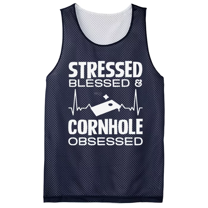 Stressed Blessed & Cornhole Obsessed Mesh Reversible Basketball Jersey Tank