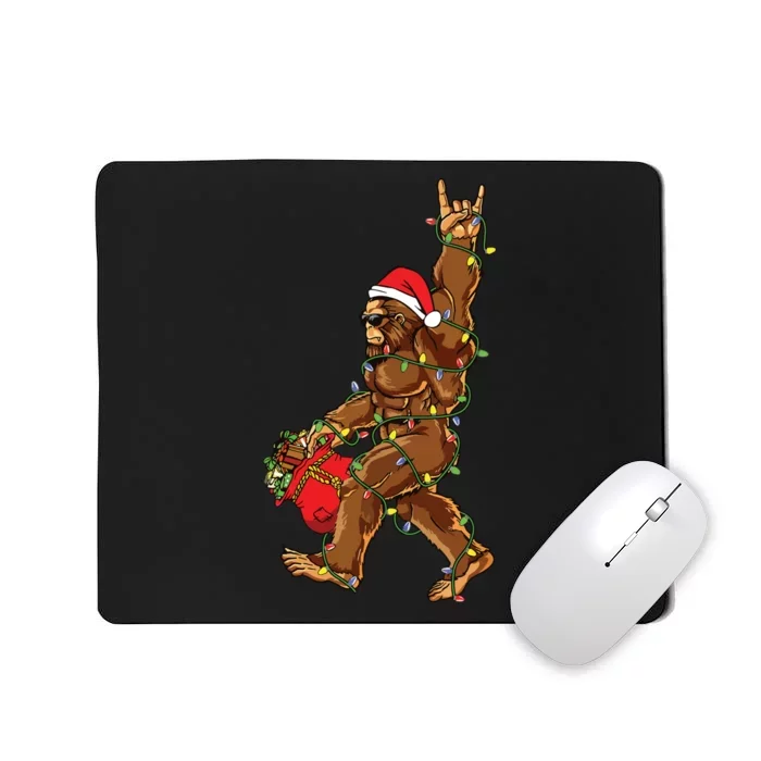 Santa Bigfoot Christmas Lights Rock Funny Sasquatch Believe Mousepad