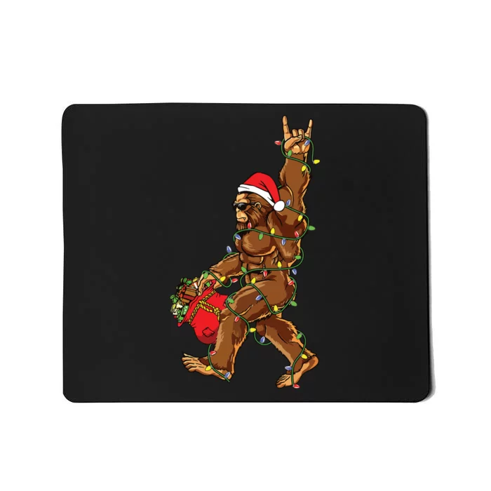 Santa Bigfoot Christmas Lights Rock Funny Sasquatch Believe Mousepad