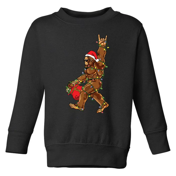 Santa Bigfoot Christmas Lights Rock Funny Sasquatch Believe Toddler Sweatshirt