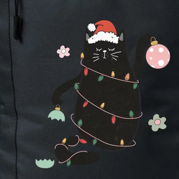 Santa Black Cat Tangled Up In Christmas Tree Lights Holiday Gift Daily Commute Backpack