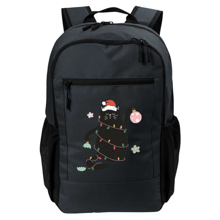 Santa Black Cat Tangled Up In Christmas Tree Lights Holiday Gift Daily Commute Backpack