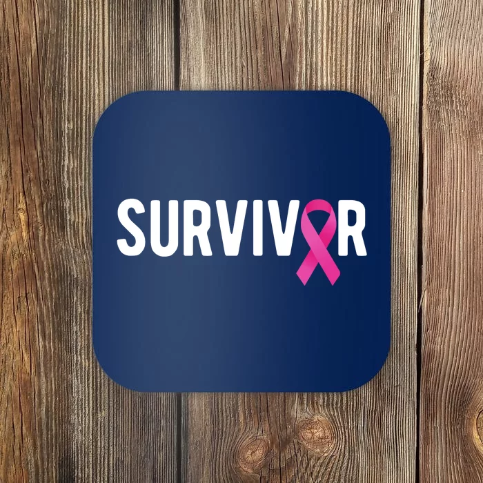 Survivor Breast Cancer Awareness Ribbon Coaster