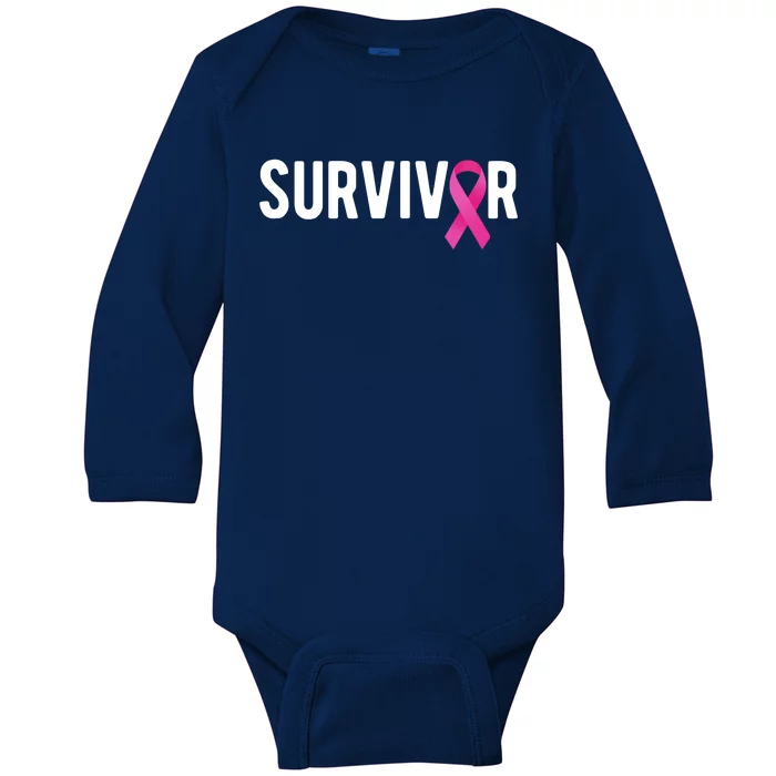 Survivor Breast Cancer Awareness Ribbon Baby Long Sleeve Bodysuit