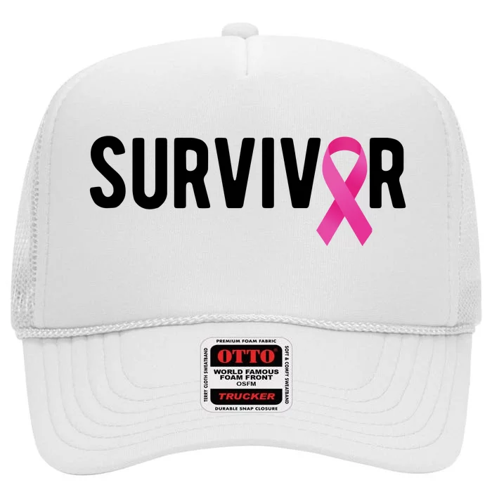 Survivor Breast Cancer Awareness Ribbon High Crown Mesh Trucker Hat