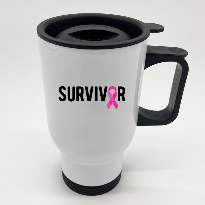 Survivor Breast Cancer Awareness Ribbon Front & Back Stainless Steel Travel Mug