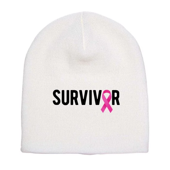 Survivor Breast Cancer Awareness Ribbon Short Acrylic Beanie