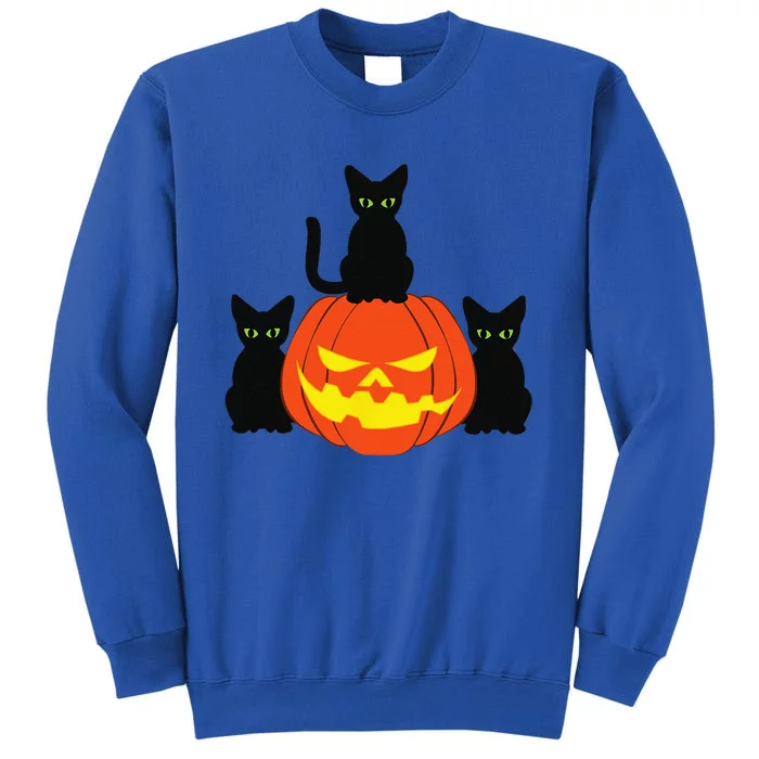 Spooky Black Cat Halloween Pumpkin Cats Jack O Lantern Tall Sweatshirt