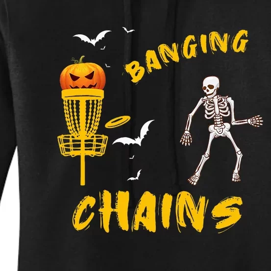 Skeleton Banging Chains Halloween Disc Golf Pumpkin Costume Women's Pullover Hoodie