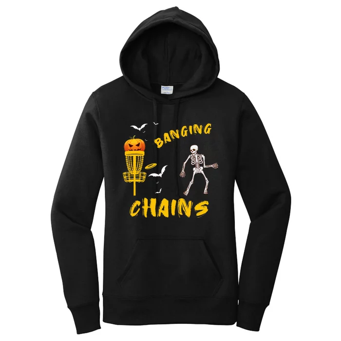 Skeleton Banging Chains Halloween Disc Golf Pumpkin Costume Women's Pullover Hoodie