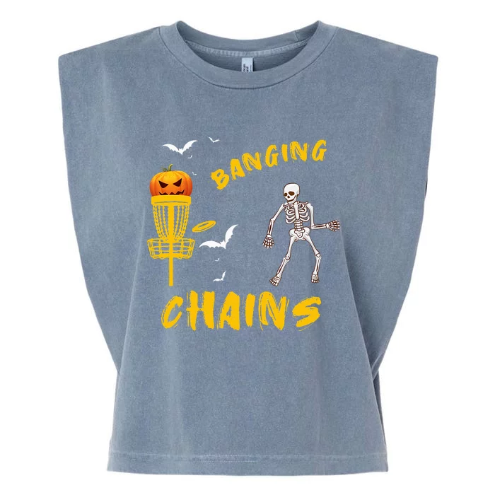 Skeleton Banging Chains Halloween Disc Golf Pumpkin Costume Garment-Dyed Women's Muscle Tee