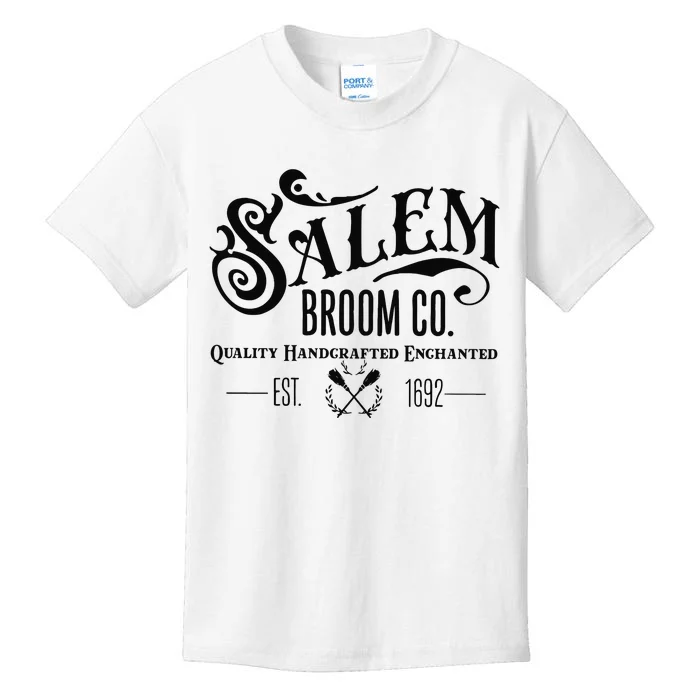 Salem Broom Co Quality Handcrafted Enchanted Est 1692 Kids T-Shirt