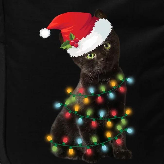 Santa Black Cat Tangled Up In Christmas Tree Lights Holiday Gift Impact Tech Backpack