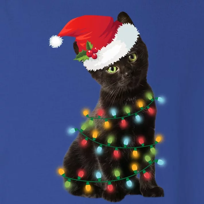 Santa Black Cat Tangled Up In Christmas Tree Lights Holiday Gift Toddler Long Sleeve Shirt