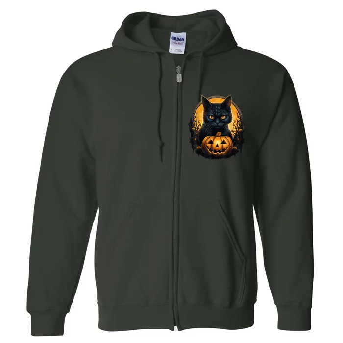 Scary Black Cat Pumpkin Creepy Halloween Costume Boy Kid Full Zip Hoodie