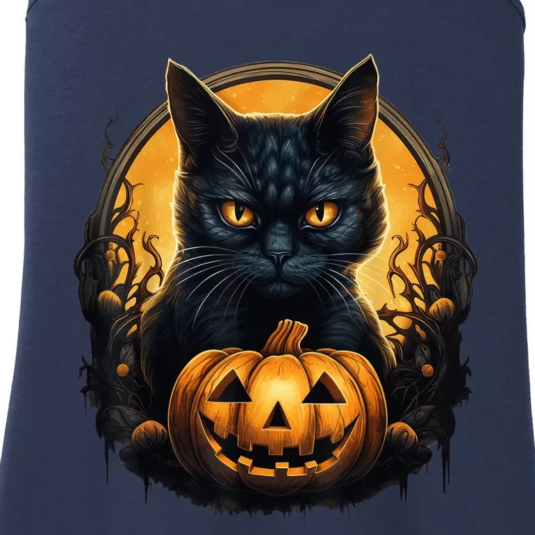 Scary Black Cat Pumpkin Creepy Halloween Costume Boy Kid Ladies Essential Tank