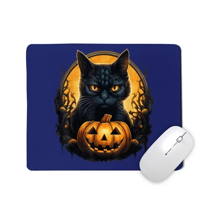 Scary Black Cat Pumpkin Creepy Halloween Costume Boy Kid Mousepad