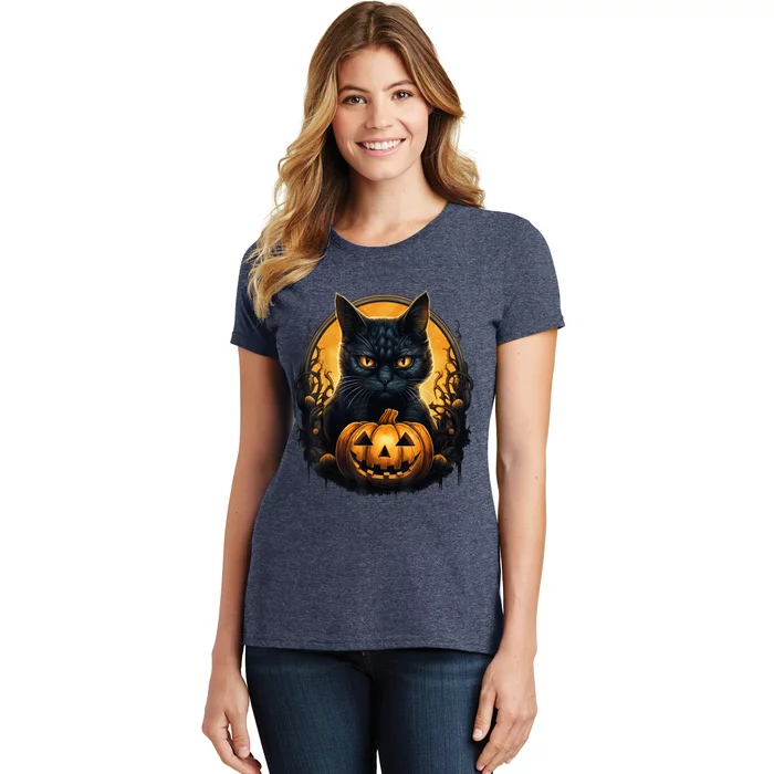 Scary Black Cat Pumpkin Creepy Halloween Costume Boy Kid Women's T-Shirt