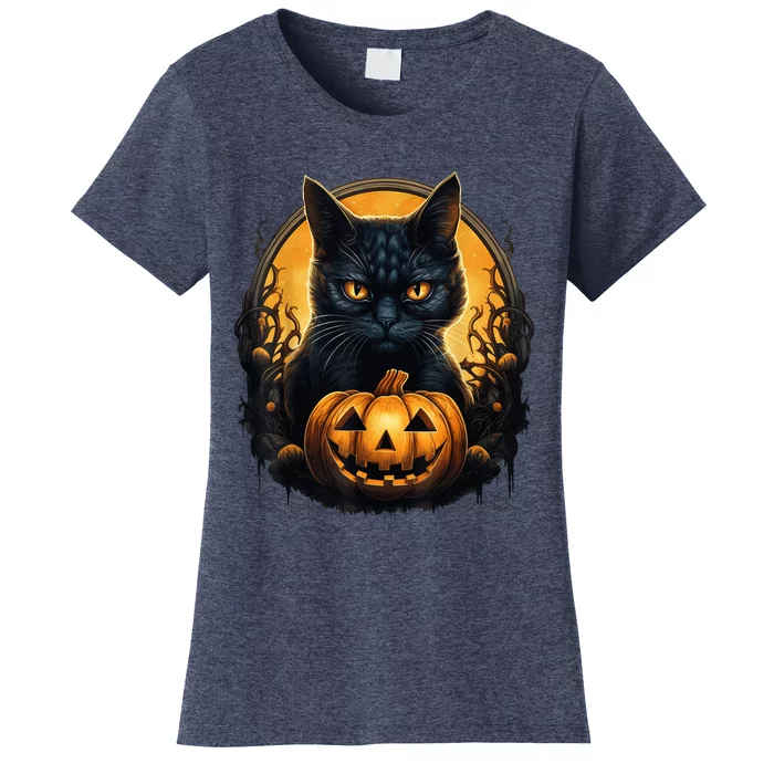 Scary Black Cat Pumpkin Creepy Halloween Costume Boy Kid Women's T-Shirt