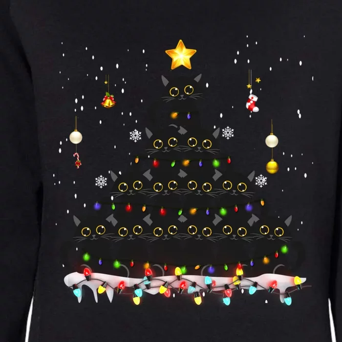 Santa Black Cat Tangled Up In Christmas Tree Lights Holiday Gift Womens California Wash Sweatshirt