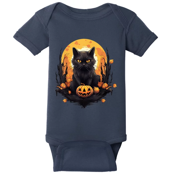 Scary Black Cat Pumpkin Halloween Costume Boy GIrls Kid Baby Bodysuit