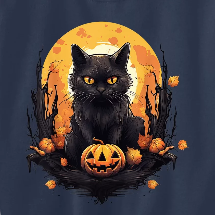 Scary Black Cat Pumpkin Halloween Costume Boy GIrls Kid Kids Sweatshirt