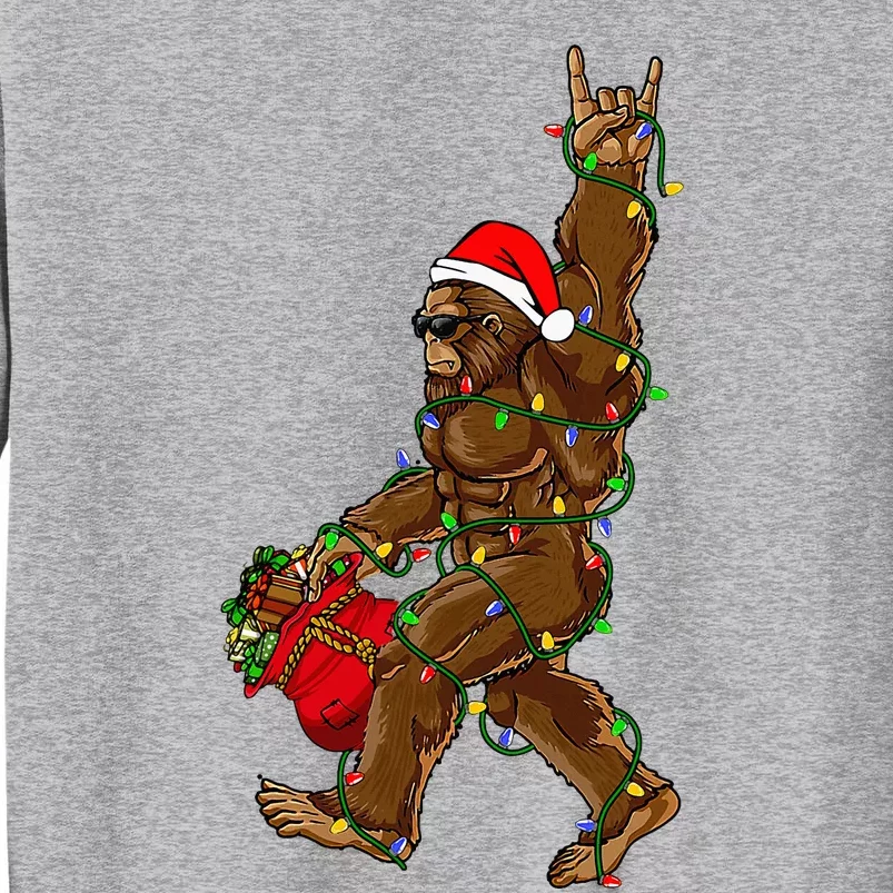 Santa Bigfoot Christmas Lights Rock Funny Sasquatch Believe Tall Sweatshirt