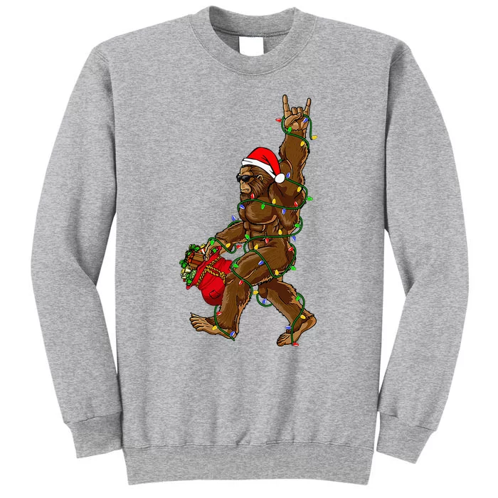 Santa Bigfoot Christmas Lights Rock Funny Sasquatch Believe Tall Sweatshirt