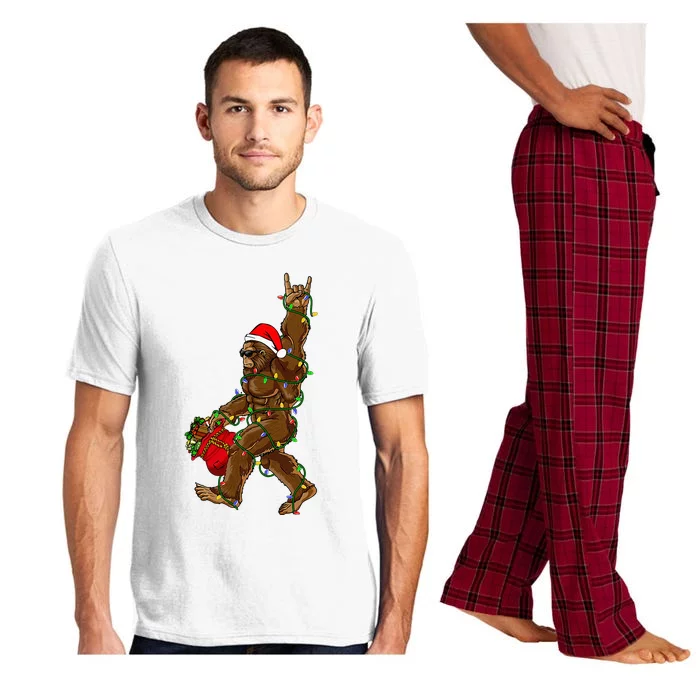 Santa Bigfoot Christmas Lights Rock Funny Sasquatch Believe Pajama Set