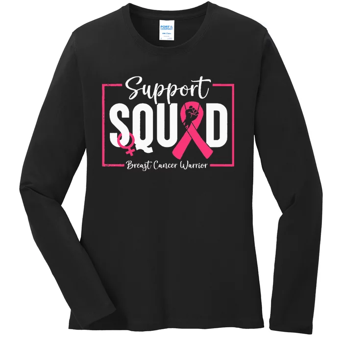 Survivor Breast Cancer Awareness Pink Ribbon Support Squad Ladies Long Sleeve Shirt