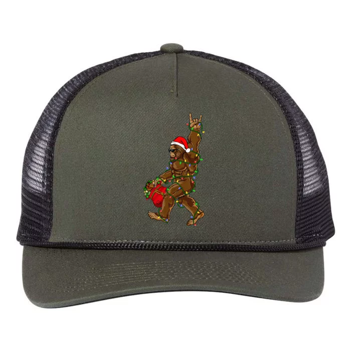 Santa Bigfoot Christmas Lights Rock Funny Sasquatch Believe Retro Rope Trucker Hat Cap