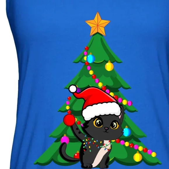 Santa Black Cat Christmas Light Cat Love Xmas Cool Gift Ladies Essential Flowy Tank