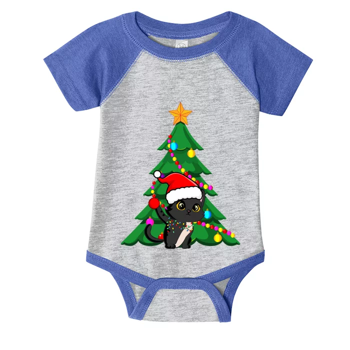 Santa Black Cat Christmas Light Cat Love Xmas Cool Gift Infant Baby Jersey Bodysuit