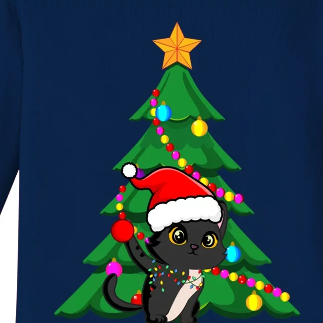 Santa Black Cat Christmas Light Cat Love Xmas Cool Gift Baby Long Sleeve Bodysuit