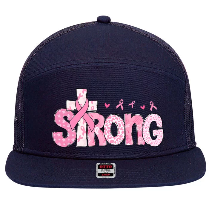 Strong Breast Cancer Awareness Month 7 Panel Mesh Trucker Snapback Hat