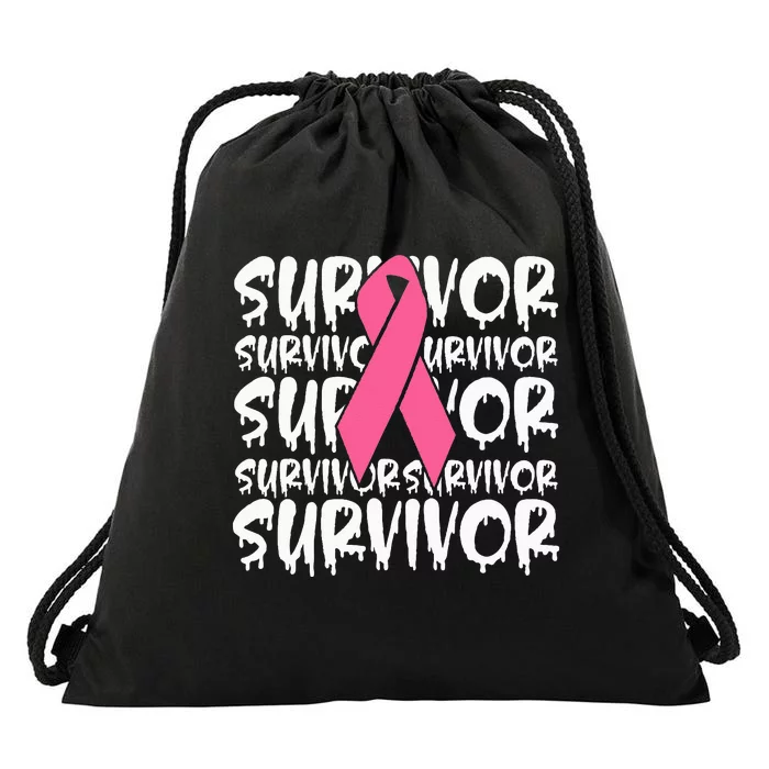 Support Breast Cancer Awareness Pink Survivor Drawstring Bag