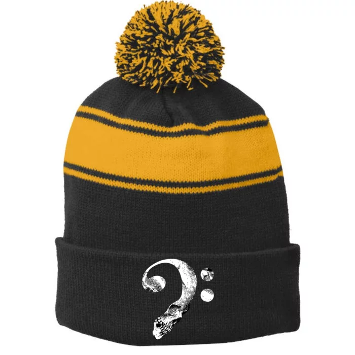 Skull Bass Clef Bass Player Musican Music Lover Guitar Stripe Pom Pom Beanie