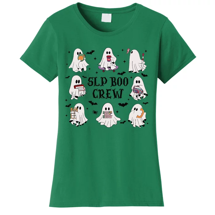 Slp Boo Crew Halloween Ghost Speech Therapy Speech Pathology Women's T-Shirt