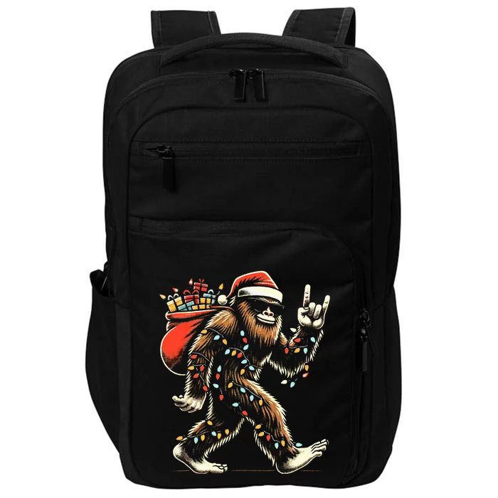 Santa Bigfoot Christmas Lights Funny Sasquatch Believe Impact Tech Backpack