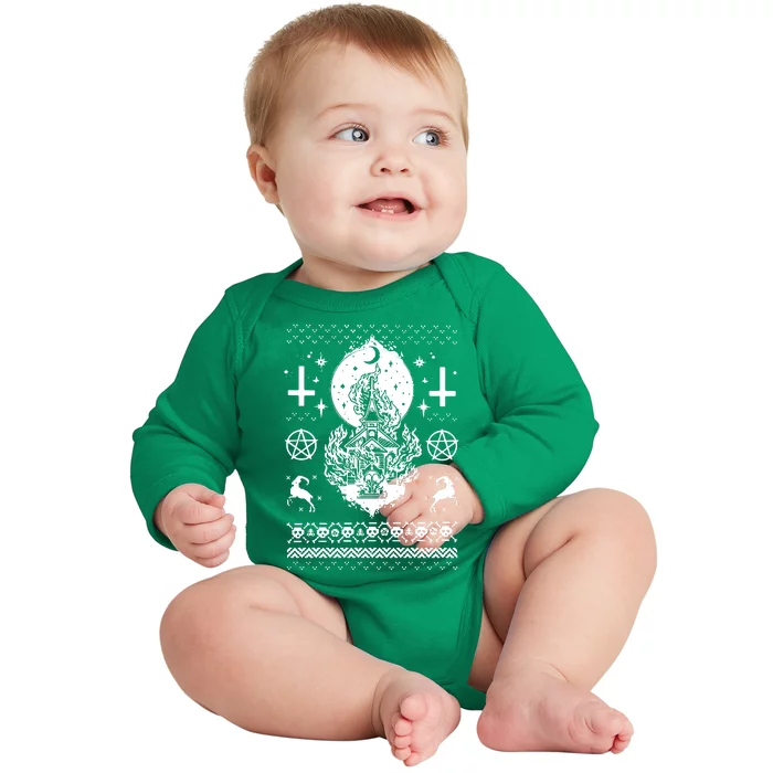 Synagogue Burning Church Christmas Ugly Baby Long Sleeve Bodysuit