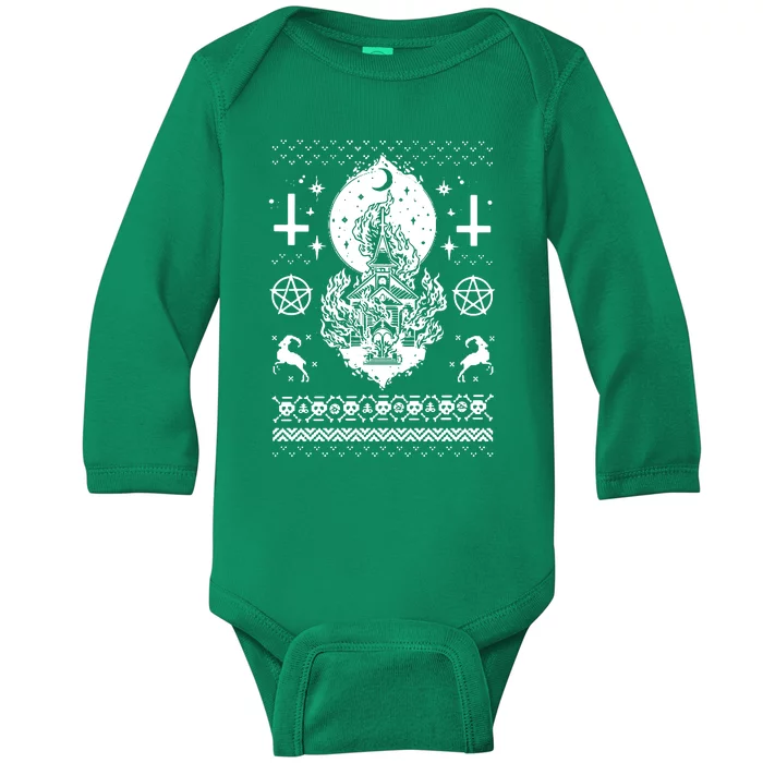 Synagogue Burning Church Christmas Ugly Baby Long Sleeve Bodysuit